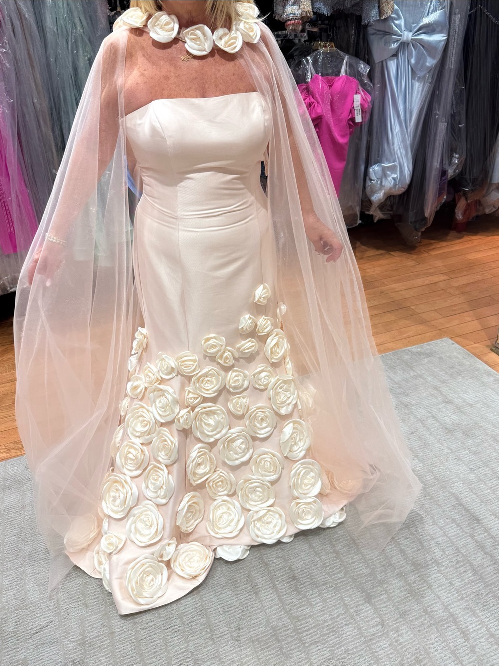 Terani Couture Blush Strapless Gown with 3D Floral Appliqués - Picture 2 of 5